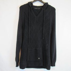 Prana Black Open Knit Hooded V Neck Sweater